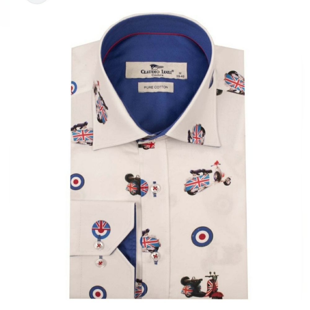 Claudio Lugli Couture Mod Vespa Print Shirt S NWT